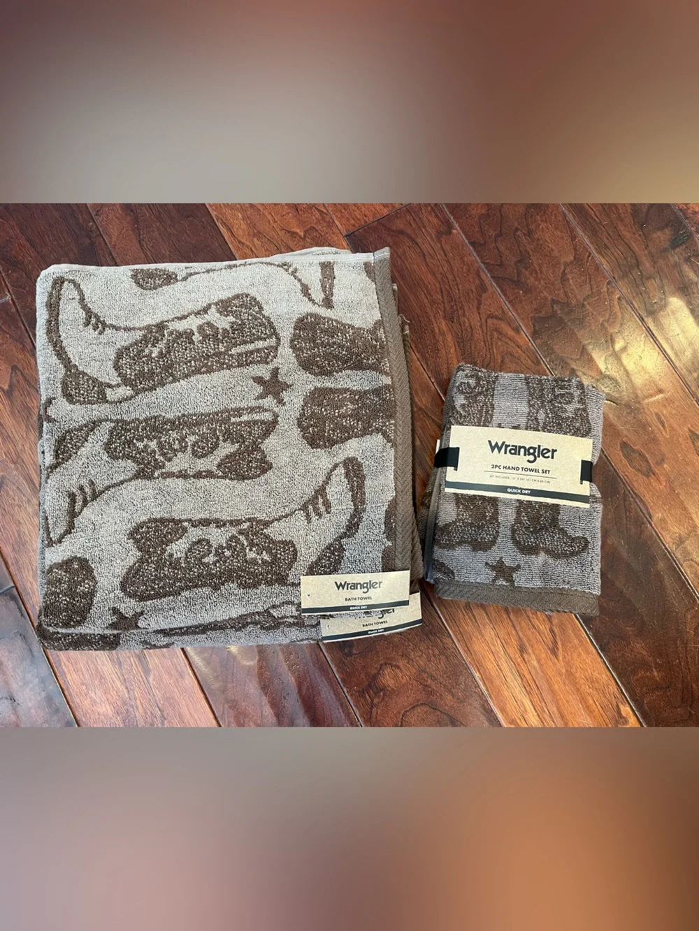 Wrangler Quick Dry Brown Western Cowboy Boot Bath and Hand Towel Set
